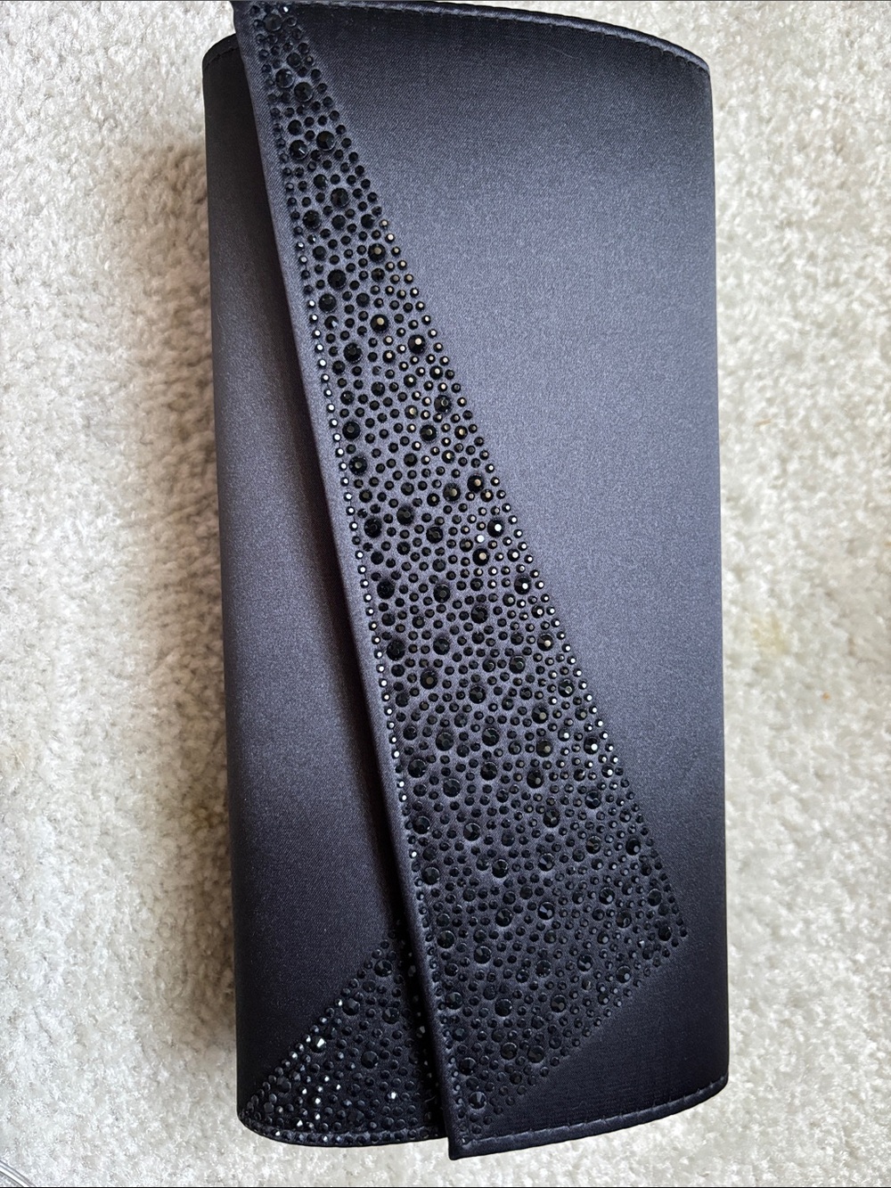 Elegant Black Satin Clutch with Crystal Accent